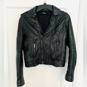 The Kooples Black Lambskin Leather Biker Moto Jacket Size 2 Medium